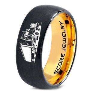 Truck Driver Ring, Trucker Ring, Black Tungsten Ring, Trucker Jewelry, Truck Driver Wedding Band, Black Tungsten Band, Black Wedding Ring