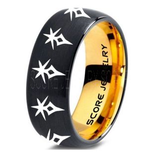 Final Fantasy Ring, Final Fantasy Jewelry, Dark Knight Ring, Gamer Ring, Final Fantasy Wedding Ring, Final Fantasy Wedding Band, Black Tungsten Ring, Black Wedding Band