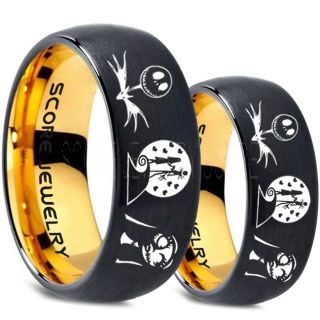 Jack and Sally Rings, Jack and Sally Wedding Bands, Black Tungsten Rings, Black Tungsten Wedding Bands, Jack and Sally Wedding Rings