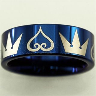 Kingdom Hearts Ring, Kingdom Hearts Jewelry, Kingdom Hearts Wedding Ring, Kingdom Hearts Wedding Band, Kingdom Hearts Blue Ring, Blue Tungsten Wedding Band