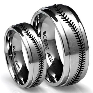 2 Piece Couple Set Baseball Rings, Baseball Stitch Pattern Rings, Silver Tungsten Rings, Silver Rings, Silver Wedding Bands, Silver Wedding Rings, Baseball Stitch Rings, Silver Tungsten Bands