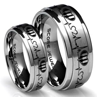 Music Rings, Music Heartbeat Rings, 2 Piece Couple Set Music Sheet Rings, Music Jewelry, Piano Rings, Silver Tungsten Rings, Silver Rings, Silver Wedding Bands, Treble Clef Note Rings, Music Notes Rings