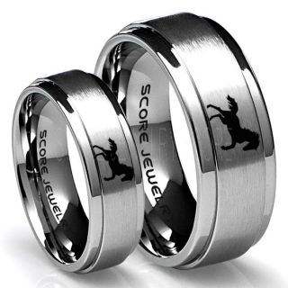 Mustang Rings, 2 Piece Couple Set Horse Rings, Mustang Bands, Equestrian Rings, Horse Lovers Rings, Western Rings, Cowboys Rings, Silver Tungsten Rings, Silver Wedding Bands, Horse Wedding Rings