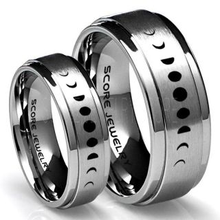 Moon Phases Rings, Moon Rings, Moon Jewelry, Astronomy Rings, 2 Piece Couple Set Science Rings, Lunar Phases Rings, Lunar Jewelry, Teacher Rings, Silver Tungsten Rings