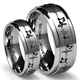 Music Rings, Music Heartbeat Rings, 2 Piece Couple Set Music Sheet Rings, Music Jewelry, Piano Rings, Silver Tungsten Rings, Silver Rings, Silver Wedding Bands, Treble Clef Note Rings, Music Notes Rings