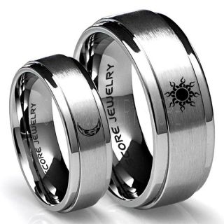 Sun and Moon Rings, Sun Ring, Moon Ring, 2 Piece Couple Tribal Sun and Moon Rings, Sun and Moon Wedding Bands, Tribal Sun and Moon Rings, Silver Tungsten Bands, Sun and Moon Wedding Bands