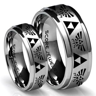 Zelda Ring, Gamer Ring, 2 Piece Couple Set Legend of Zelda Rings, Zelda Wedding Rings, Zelda Wedding Bands, Silver Tungsten Rings, Silver Wedding Bands