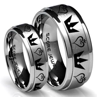 Kingdom Hearts Rings, 2 Piece Couple Kingdom Hearts Rings, Kingdom Hearts Jewelry, Kingdom Hearts Wedding Rings, Kingdom Hearts Wedding Bands, Kingdom Hearts Silver Rings, Silver Tungsten Wedding Bands