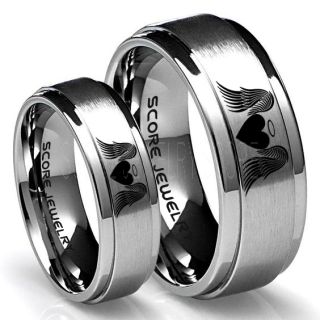 Angel Wings Rings, Halo Rings, 2 Piece Couple Set Angel Rings, Angel Wings Jewelry, Angel Wings Wedding Rings, Silver Tungsten Bands, Silver Wedding Rings, Angel Wedding Rings