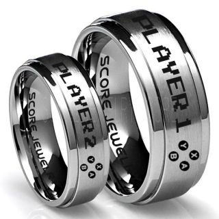 Gamer Rings, Couple Ring Set, Player 1 Player 2 Rings, Controller Rings, Silver Gamer Wedding Rings, Silver Tungsten Gamer Wedding Bands, Silver Tungsten Rings, Silver Wedding Bands, Gamer Jewelry