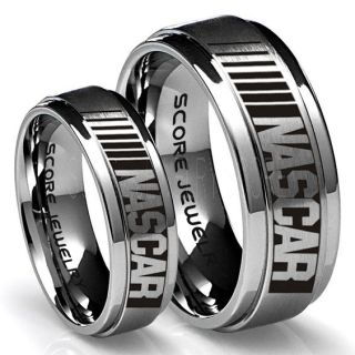 NASCAR Rings, NASCAR Jewelry, Racing Rings, Racing Flag Rings, Checkered Flag Rings, Chequered Flag Rings, Silver Tungsten Rings, Car Racing Rings, Silver Wedding Bands, Silver Tungsten Rings
