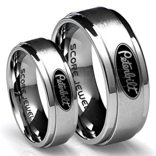 Peterbilt Rings, Peterbilt Jewelry, 2 Piece Couple Set Silver Tungsten Rings with Step Edge, Trucker Rings, Truck Driver Rings, Driver Rings, Silver Tungsten Wedding Bands