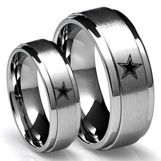 Texas Rings, Texas Football Rings, Dallas Rings, 2 Piece Couple Set Football Rings, Silver Tungsten Rings, Silver Tungsten Wedding Rings, Silver Wedding Rings, Dallas Football Rings, Dallas Football Wedding Rings
