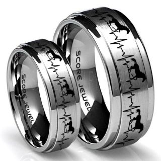Mustang Ring, 2 Piece Couple Set, Horse Ring, Mustang Heartbeat Ring, Equestrian Ring, Horse Lovers Ring, Western Ring, Cowboys Ring, Silver Tungsten Ring, Silver Wedding Band, Horse Wedding Ring
