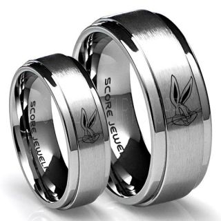 Bugs Bunny Ring, 2 Piece Couple Set, Bugs Bunny Wedding Ring, Bugs Bunny Wedding Band, Silver Tungsten Ring, Silver Ring, Silver Wedding Band, Silver Wedding Ring