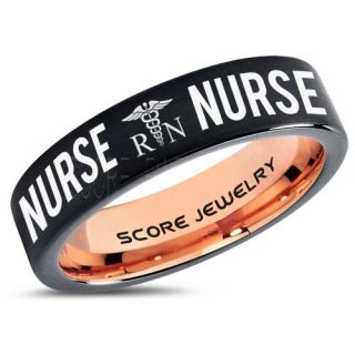 Nurse Ring, Registered Nurse Ring, RN Nurse Wedding Band, Career Ring, RN Nurse Jewelry, Nurse Black Tungsten Ring, Black Wedding Band, Black Tungsten Wedding Band