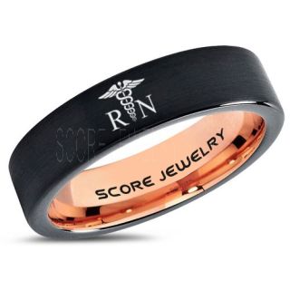 Nurse Ring, Registered Nurse Ring, RN Nurse Wedding Band, Career Ring, RN Nurse Jewelry, Nurse Black Tungsten Ring, Black Wedding Band, Black Tungsten Wedding Band