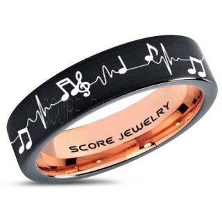 Music Ring, Music Heartbeat Ring, Music Sheet Ring, Music Jewelry, Piano Ring, Black Tungsten Ring, Black Ring, Black Wedding Band, Treble Clef Note Ring, Music Notes Ring