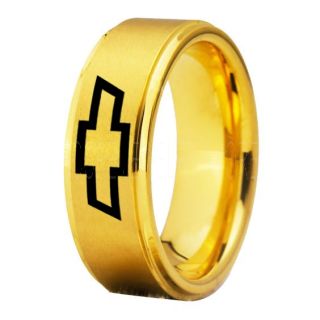 Chevrolet Ring, Chevy Ring, Bowtie Ring, 14K Yellow Gold Tungsten Chevy Bowtie Ring, Chevy Wedding Ring, Chevy Wedding Band, Chevrolet Wedding Ring, Chevrolet Wedding Band
