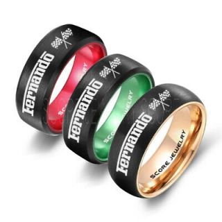 Auto Racing Ring, Ferrari Ring, Personalize with Custom Name, Racing Ring, Racing Wedding Band, Auto Racing Wedding Ring, Black Tungsten Band, Black Wedding Ring