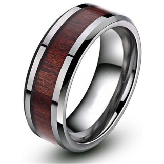 8mm or 6mm Tungsten Band with Genuine Redwood Inlay Tungsten Wood Ring