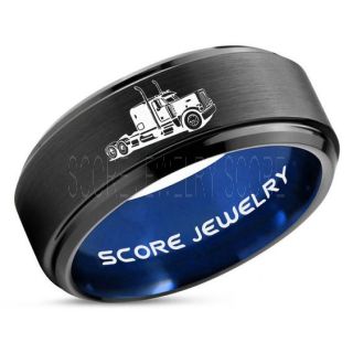 Truck Driver Ring, Trucker Ring, Black Tungsten Ring, Trucker Jewelry, Truck Driver Wedding Band, Black Tungsten Band, Black Wedding Ring