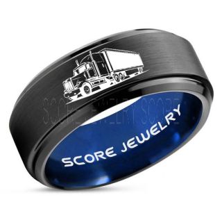 Truck Driver Ring, Trucker Ring, Black Tungsten Ring, Trucker Jewelry, Truck Driver Wedding Band, Black Tungsten Band, Black Wedding Ring