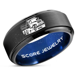 Dump Truck Ring, Truck Driver Ring, Trucker Ring, Black Tungsten Ring, Trucker Jewelry, Truck Driver Wedding Band, Black Tungsten Band, Black Wedding Ring