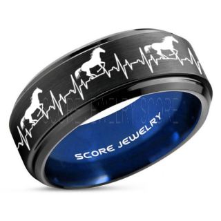 Mustang Ring, Horse Ring, Mustang Heartbeat Ring, Equestrian Ring, Horse Lovers Ring, Western Ring, Cowboys Ring, Black Tungsten Ring, Black Wedding Band, Horse Wedding Ring