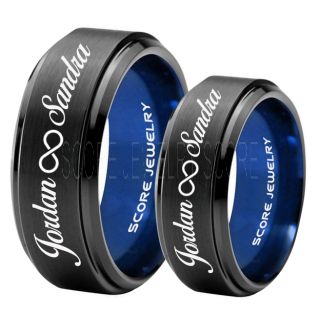 Infinity Couple Rings, Matching Couple Wedding Rings Set, Couple Wedding Rings, CUSTOMIZE YOUR NAMES Wedding Bands, Always and Forever Jewelry, Black Tungsten Wedding Ring, Black Tungsten Rings