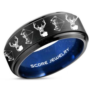 Deer Hunting Ring, Elk Hunting Ring, Deer Hunting Tungsten Ring, Crossbow Deer Hunting Ring, Crossbow Deer Ring, Elk in Forest Scene Ring, Deer Jewelry, Black Tungsten Wedding Band