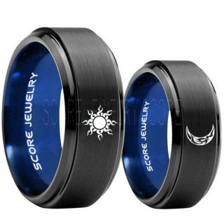 Sun and Moon Rings, Sun Ring, Moon Ring, 2 Piece Couple Tribal Sun and Moon Rings, Sun and Moon Wedding Bands, Tribal Sun and Moon Rings, Black Tungsten Bands, Sun and Moon Wedding Bands