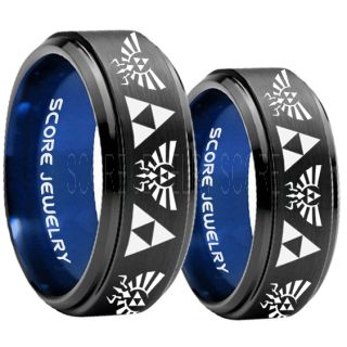 Zelda Ring, Gamer Ring, 2 Piece Couple Set Legend of Zelda Rings, Zelda Wedding Rings, Zelda Wedding Bands, Black Tungsten Rings, Black Wedding Bands