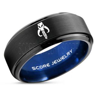 Boba Fett Ring, Boba Fett Mythosaur Skull Ring, Boba Fett Mandalorian Ring, Star Wars Ring, Star Wars Wedding Band, Black Mandalorian Wedding Ring, Black Tungsten Band, Mandalorian Wedding Band, Star Wars Wedding Ring, Star Wars Mandalorian Jewelry