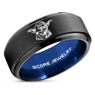 Yoda Ring, Black Yoda Ring, Black Tungsten Yoda Wedding Ring, Yoda Star Wars Ring, Star Wars Wedding Band, Black Wedding Ring, Black Tungsten Band, Star Wars Wedding Band, Star Wars Wedding Ring, Star Wars Yoda Jewelry