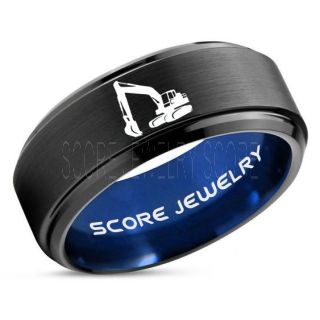 Backhoe Ring, Excavator Ring, Tractor Ring, Construction Machinery Ring, Backhoe Jewelry, Excavation Machinery Ring, Bulldozer Ring, Black Tungsten Wedding Ring, Black Tungsten Ring