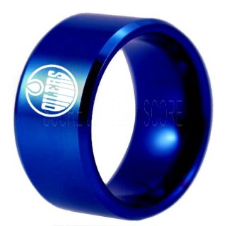 Oilers Ring, Hockey Ring, Hockey Jewelry, Oilers Jewelry, Blue Tungsten Ring, Blue Ring, Blue Wedding Band, Blue Wedding Ring