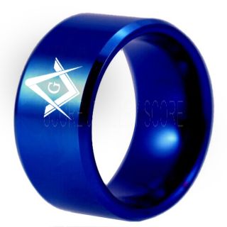 Freemason Ring, Freemason Jewelry, Freemasonry Jewelry, Blue Tungsten Band, Blue Tungsten Wedding Band, Freemasonry Ring, Square and Compasses Tungsten Ring