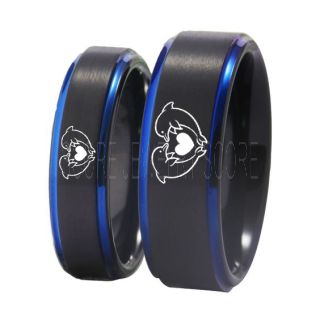 Dolphins Rings, 2 Piece Couple Set Dolphin Wedding Rings, Dolphin Wedding Bands, Bottlenose Dolphins Rings, Black Tungsten Rings, Black Wedding Bands, Ocean Life Wedding Bands