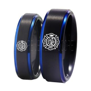 Fire Department Rings, 2 Piece Couple Set Fireman Rings, Fireman Jewelry, Black Tungsten Bands, Black Tungsten Wedding Bands, Firefighter Rings, Fire Department Tungsten Rings