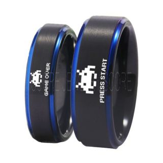 Player 1 Player 2 Rings, Retro Gamer Rings, Gamer Rings, Space Invaders Rings, Atari Rings, Nintendo Rings, Black Tungsten Rings, Black Wedding Bands, Couple Ring Set Gamer Rings