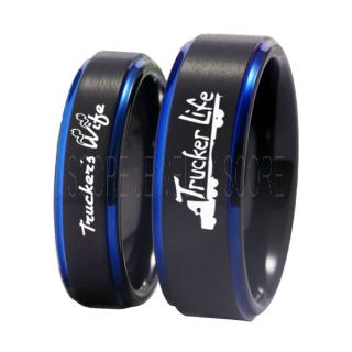 Truck Driver Ring, Trucker's Wife Ring, 2 Piece Couple Set Trucker Ring, Truck Life Ring, Trucker Life Ring, Black Tungsten Ring, Trucker Jewelry, Truck Driver Wedding Band, Black Tungsten Band, Black Wedding Ring