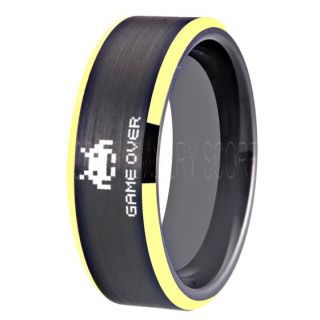 Player 1 Player 2 Rings, Retro Gamer Rings, Gamer Rings, Space Invaders Rings, Atari Rings, Nintendo Rings, Black Tungsten Rings, Black Wedding Bands, Couple Ring Set Gamer Rings