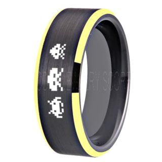 Player 1 Player 2 Rings, Retro Gamer Rings, Gamer Rings, Space Invaders Rings, Atari Rings, Nintendo Rings, Black Tungsten Rings, Black Wedding Bands, Couple Ring Set Gamer Rings