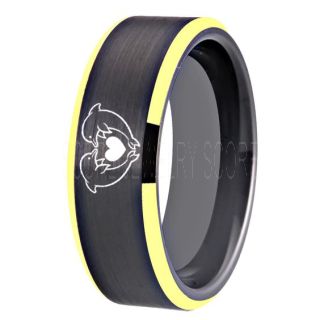 Dolphins Ring, Dolphin Heart Ring, Dolphin Wedding Ring, Dolphin Wedding Band, Marine Life Ring, Bottlenose Dolphins Ring, Black Tungsten Ring, Black Wedding Band, Ocean Life Wedding Band