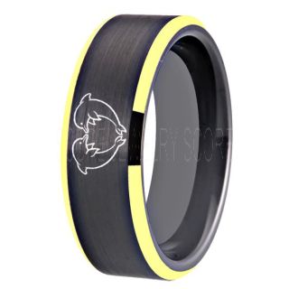 Dolphins Ring, Dolphin Heart Ring, Dolphin Wedding Ring, Dolphin Wedding Band, Marine Life Ring, Bottlenose Dolphins Ring, Black Tungsten Ring, Black Wedding Band, Ocean Life Wedding Band
