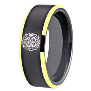 Fire Department Ring, Fireman Ring, Fireman Jewelry, Black Tungsten Band, Black Tungsten Wedding Band, Firefighter Ring, Fire Department Tungsten Ring