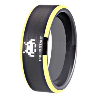 Player 1 Player 2 Rings, Retro Gamer Rings, Gamer Rings, Space Invaders Rings, Atari Rings, Nintendo Rings, Black Tungsten Rings, Black Wedding Bands, Couple Ring Set Gamer Rings