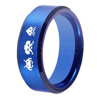 Player 1 Player 2 Rings, Retro Gamer Rings, Gamer Rings, Space Invaders Rings, Atari Rings, Nintendo Rings, Blue Tungsten Rings, Blue Wedding Bands, Couple Ring Set Gamer Rings