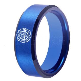 Fire Department Ring, Fireman Ring, Fireman Jewelry, Blue Tungsten Band, Blue Tungsten Wedding Band, Firefighter Ring, Fire Department Tungsten Ring